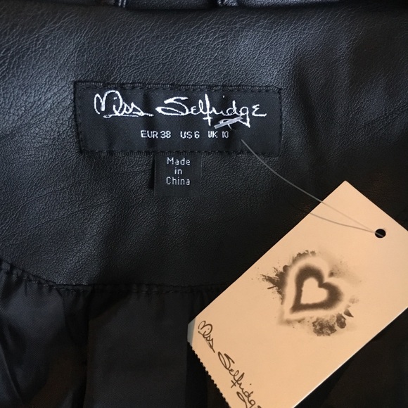 Miss Selfridge Women’s Black Faux Leather Moto Jacket Size 10 Studded Biker - Picture 4 of 5